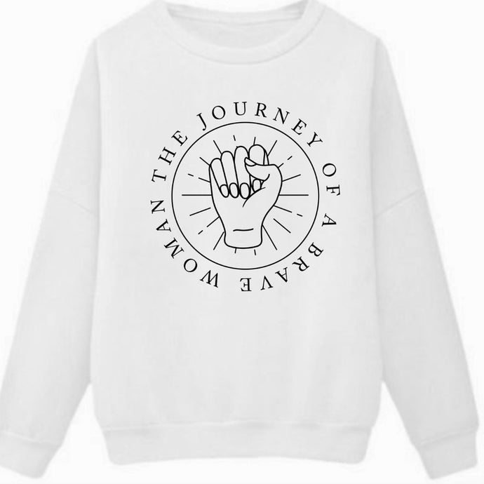 White The Journey of a Brave Woman logo fleece sweater